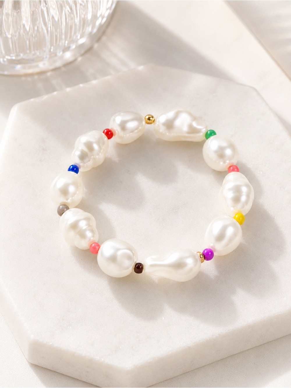 J.Crew Pearl Bead Stretch Bracelet Rainbow Seed Bead Colorful NWT